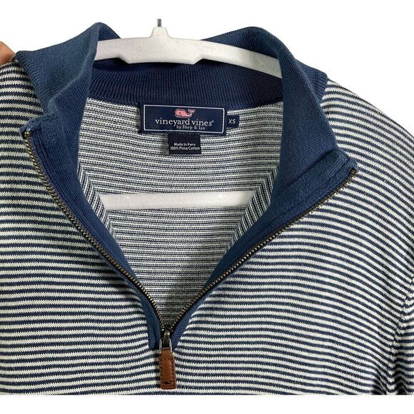 Vineyard Vines Men's Half-Zip Striped Pullover Sweater XS Navy/White Pima Cotton - Picture 4 of 8